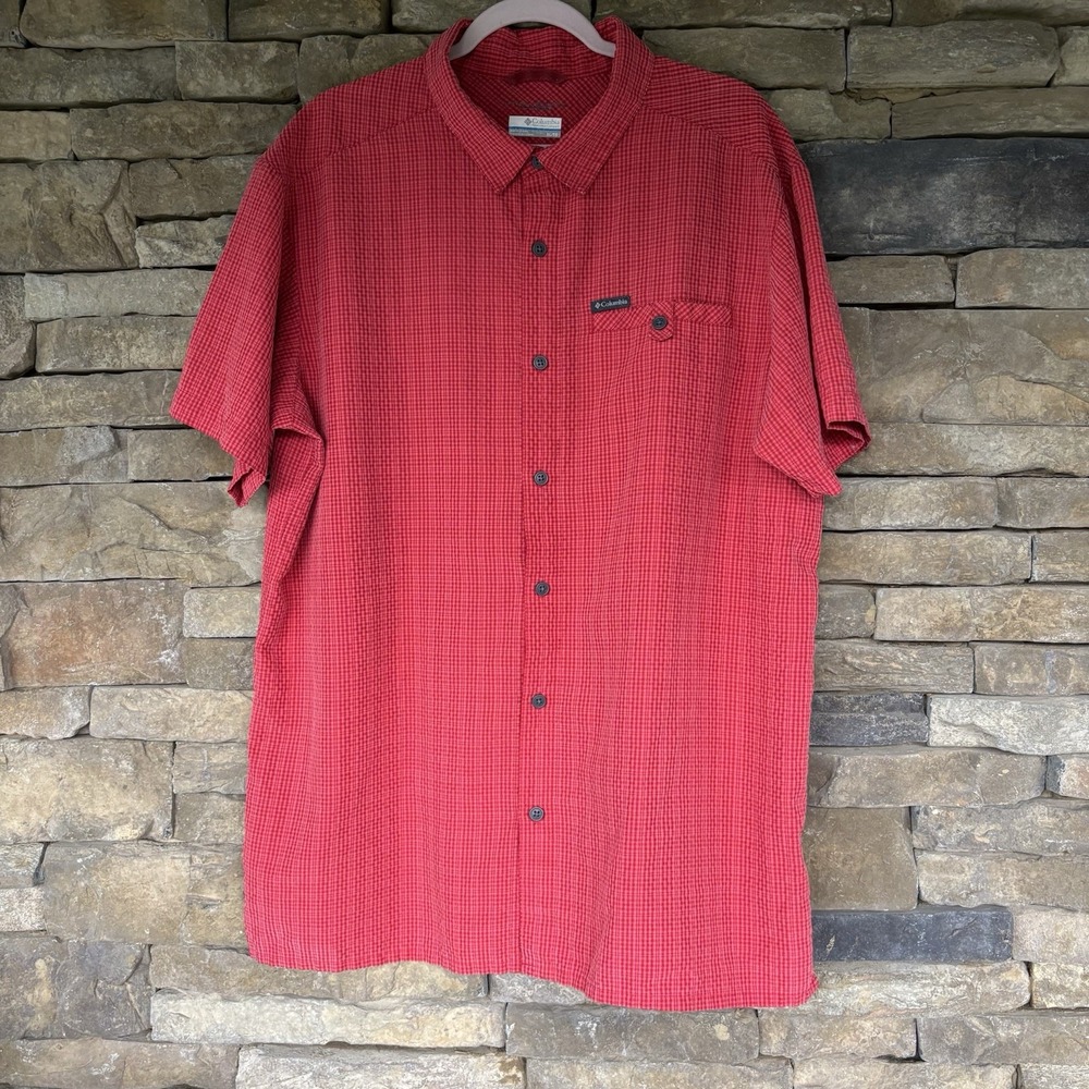 Columbia Omni Shade Shirt Mens XL Red Button‎ Up Modal Blend Outdoor Hiking Camp